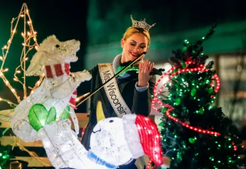 Miss Wisconsin Grace Stanke performs on her violin holiday music during the Manitowoc Lakeshore Holiday Parade on Nov. 23. She won the talent portion of the Miss America competition before going on to win the entire event on Thursday.